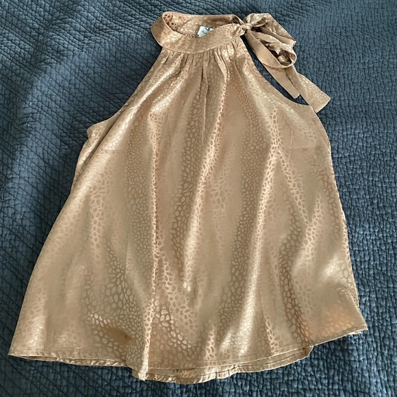 Beltran Satin Embossed Tie Blouse - Caramel - Picture 2 of 4